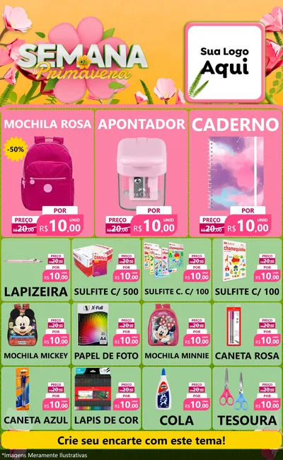 Modelo de Encarte para Encarte Grande com o tema Semana da Primavera para Papelaria