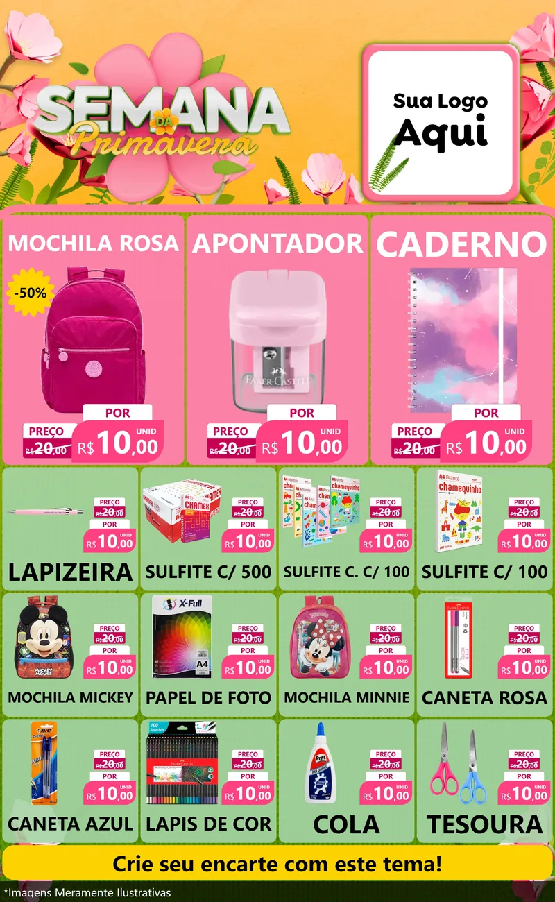Modelo de Encarte para Encarte Grande com o tema Semana da Primavera para Papelaria
