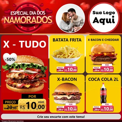 Modelo de Rede Social para Feed Facebook com o tema Especial Dia Dos Namorados para Hamburgueria