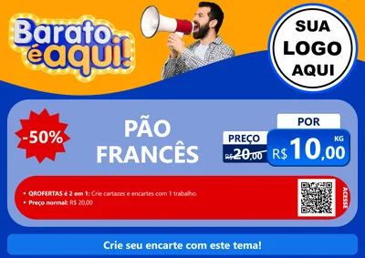 Modelo de Cartaz para Cartaz A4 Horizontal com o tema Barato é aqui para Padaria