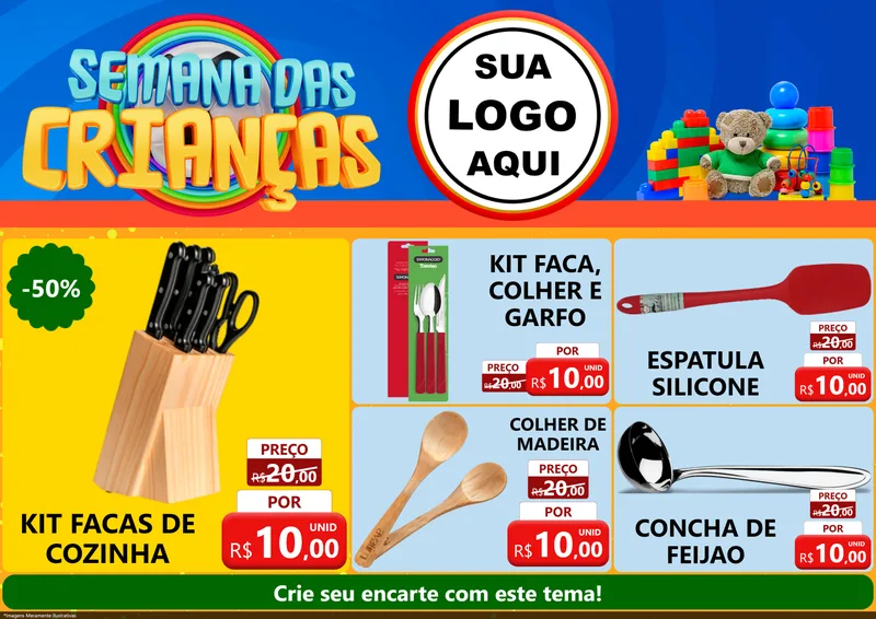 Modelo de Encarte para Encarte A4 Horizontal com o tema Semana das Crianças para Utilidades Domésticas