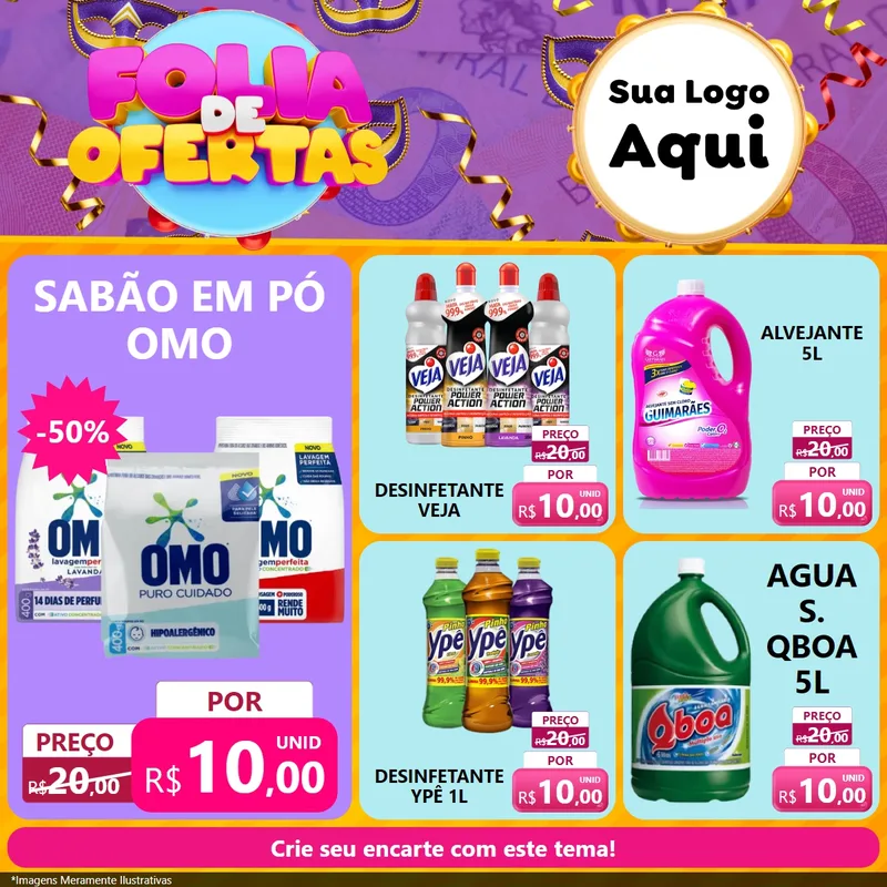 Modelo de Rede Social para Feed Facebook com o tema Folia de Ofertas para Produtos de Limpeza