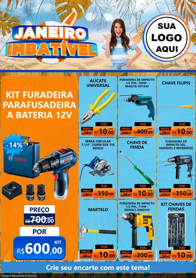 Modelo de Encarte para Encarte A4 Vertical com o tema Janeiro Imbatível para Maquinas e Ferramentas