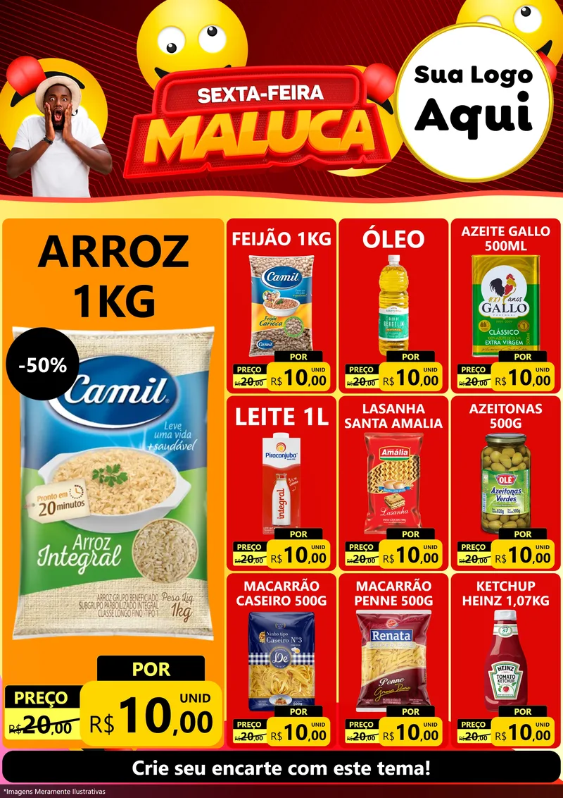 Modelo de Encarte para Encarte A4 Vertical com o tema Sexta-feira Maluca para Supermercado