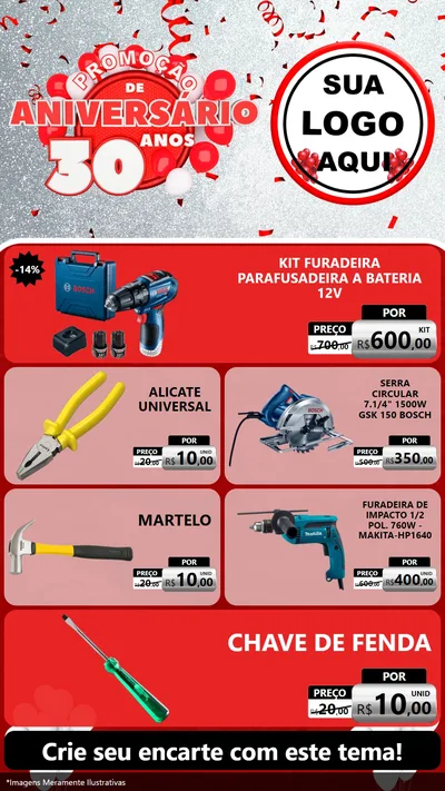 Modelo de TV para TV Vertical com o tema Promoção de Aniversário - 30 Anos para Maquinas e Ferramentas