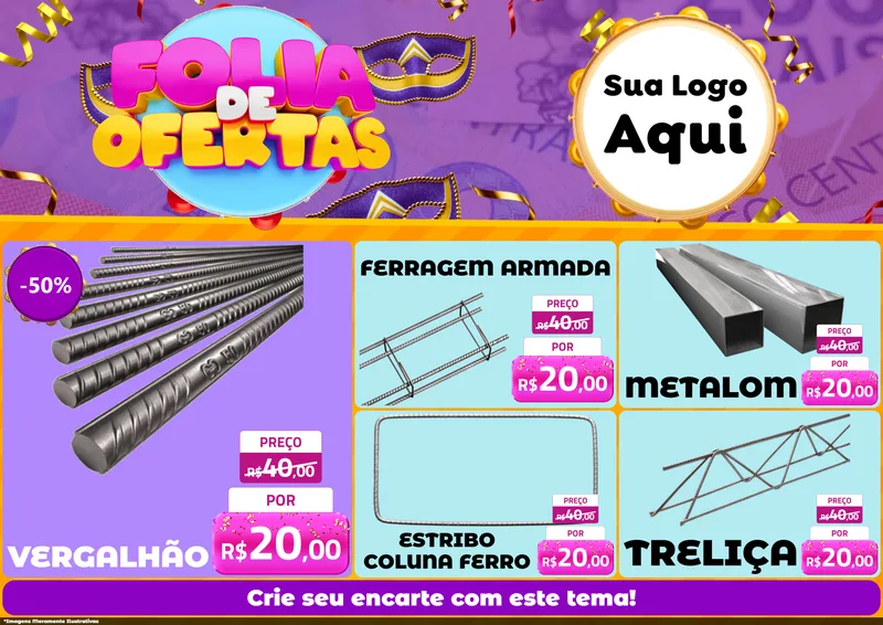 Modelo de Encarte para Encarte A4 Horizontal com o tema Folia de Ofertas para Ferragens