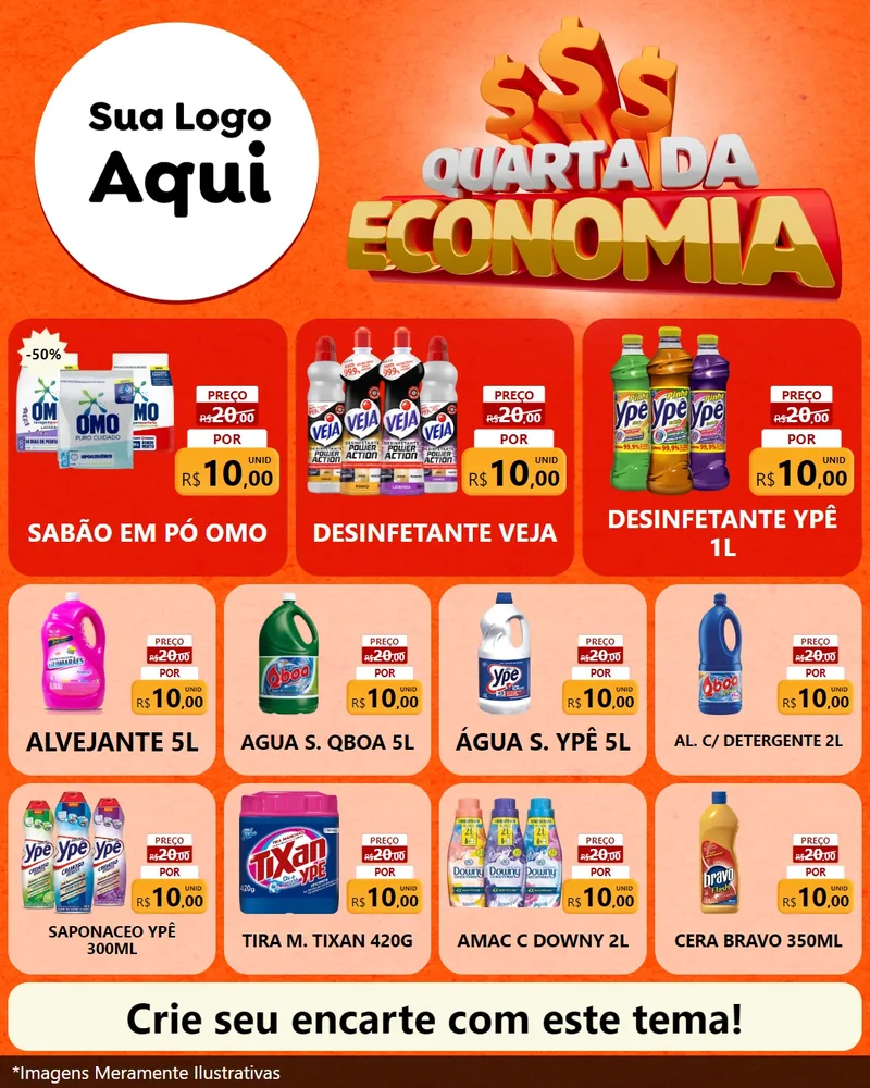 Modelo de Rede Social para Feed Instagram com o tema Quarta da Economia para Produtos de Limpeza