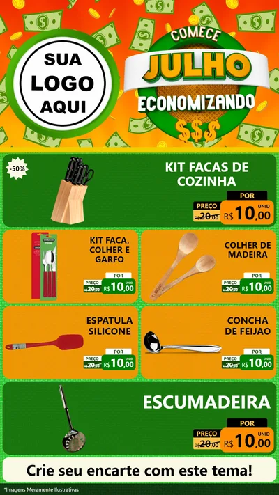 Modelo de TV para TV Vertical com o tema Comece Julho Economizando para Utilidades Domésticas
