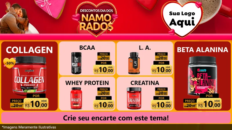 Modelo de TV para TV Horizontal com o tema Descontos Dia dos Namorados para Suplementos alimentares