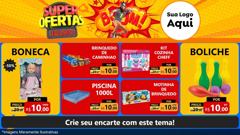 Modelo de TV para TV Horizontal com o tema Super Ofertas Julho para Brinquedos