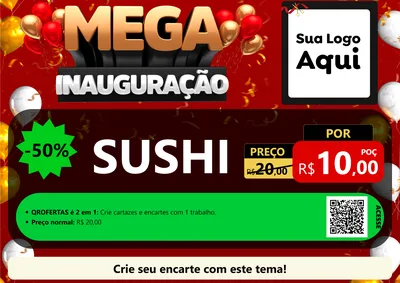 Modelo de Cartaz para Cartaz A4 Horizontal com o tema Mega Inauguração para Comida japonesa