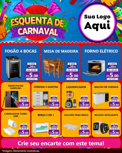 Modelo de Rede Social para Feed Instagram com o tema Esquenta de Carnaval para Móveis e Eletro