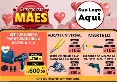Modelo de Encarte para Encarte A4 Horizontal com o tema Semana das Mães para Maquinas e Ferramentas