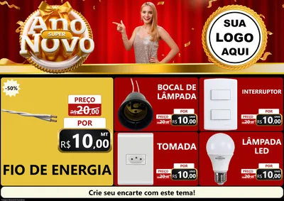 Modelo de Encarte para Encarte A4 Horizontal com o tema Super Ano Novo para Materiais Elétricos