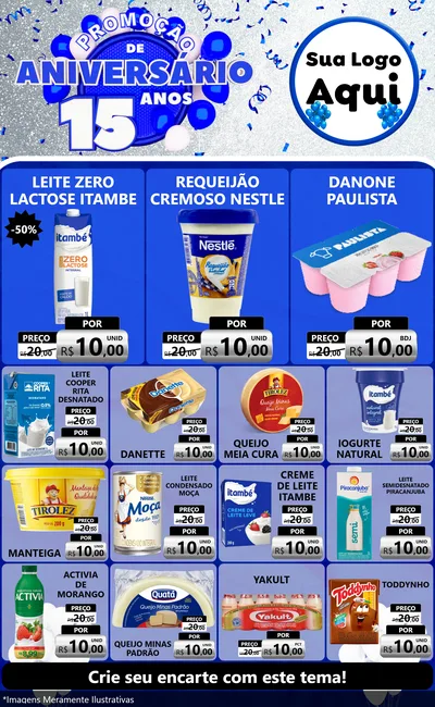 Modelo de Encarte para Encarte Grande com o tema Promoção de Aniversário - 15 Anos para Frios e Laticínios