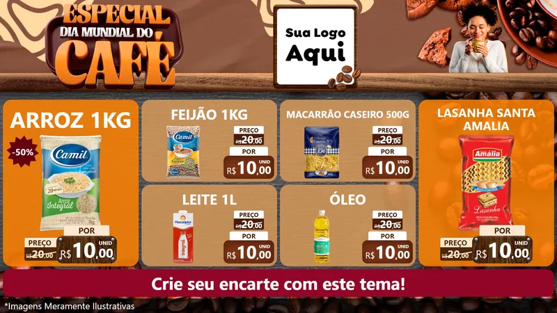 Modelo de TV para TV Horizontal com o tema Especial Dia Mundial do Café para Supermercado