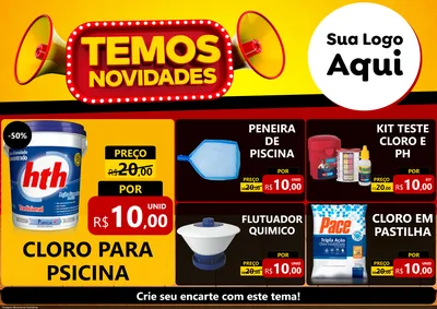 Modelo de Encarte para Encarte A4 Horizontal com o tema Temos Novidades para Produtos para Piscina