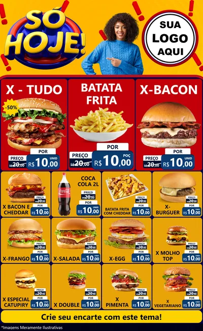 Modelo de Encarte para Encarte Grande com o tema Só Hoje! para Hamburgueria