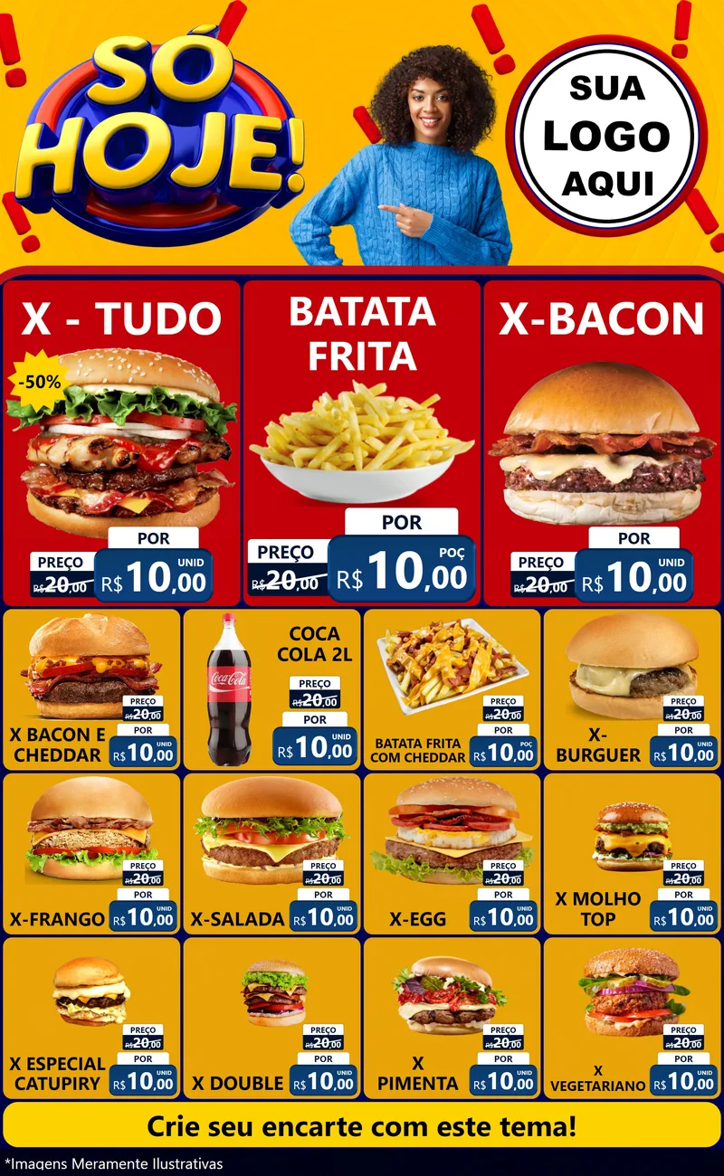 Modelo de Encarte para Encarte Grande com o tema Só Hoje! para Hamburgueria