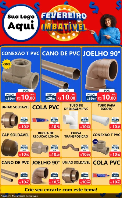Modelo de Encarte para Encarte Grande com o tema Fevereiro Imbatível para Tubos e conexões
