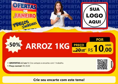 Modelo de Cartaz para Cartaz A4 Horizontal com o tema Ofertas de Janeiro - Preços Incríveis para Supermercado