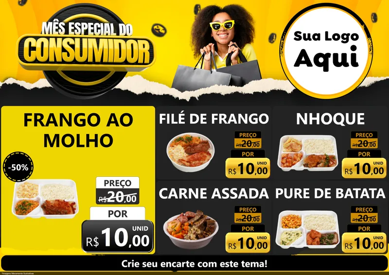 Modelo de Encarte para Encarte A4 Horizontal com o tema Mês Especial do Consumidor para Restaurante