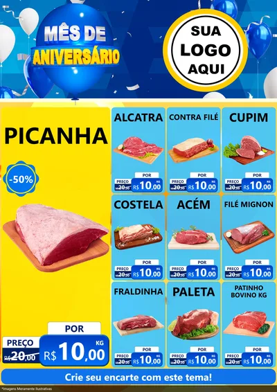 Modelo de Encarte para Encarte A4 Vertical com o tema Mês de Aniversário para Açougue
