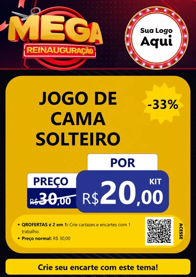 Modelo de Cartaz para Cartaz A4 Vertical com o tema Mega Reinauguração para Cama, Mesa e Banho
