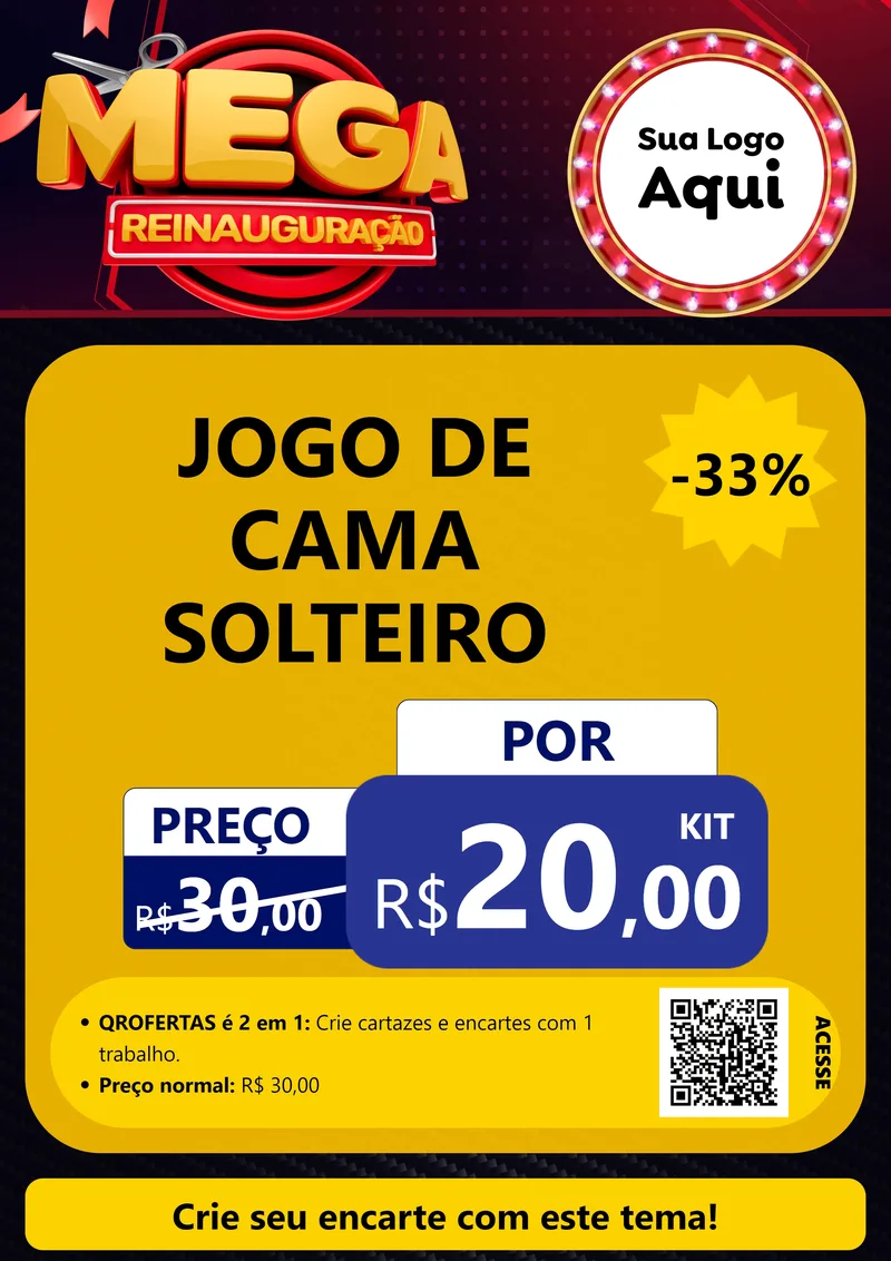Modelo de Cartaz para Cartaz A4 Vertical com o tema Mega Reinauguração para Cama, Mesa e Banho