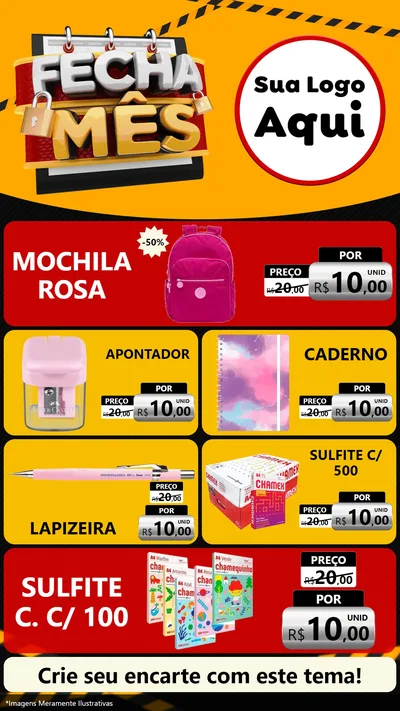 Modelo de TV para TV Vertical com o tema Fecha Mês para Papelaria