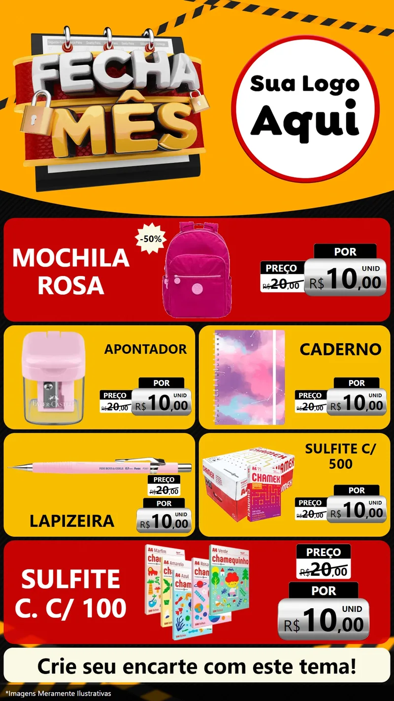 Modelo de TV para TV Vertical com o tema Fecha Mês para Papelaria