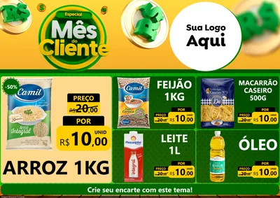 Modelo de Encarte para Encarte A4 Horizontal com o tema Especial Mês do Cliente para Supermercado