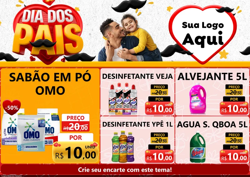 Modelo de Encarte para Encarte A4 Horizontal com o tema Dia dos Pais para Produtos de Limpeza