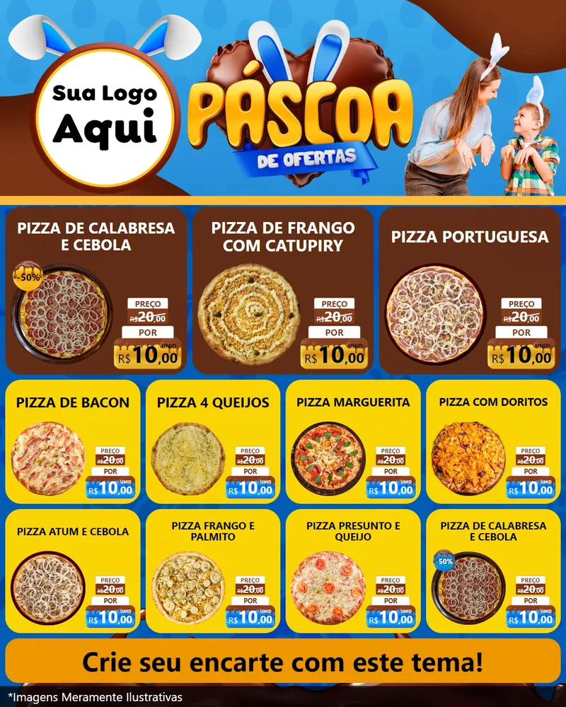 Modelo de Rede Social para Feed Instagram com o tema Páscoa de Ofertas para Pizzaria