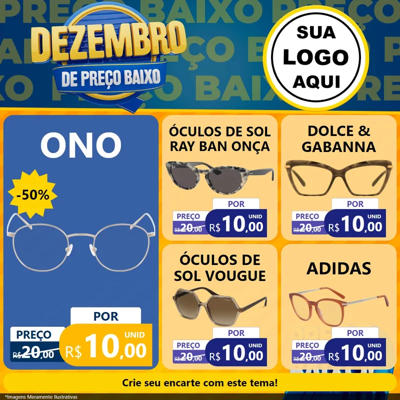 Modelo de Rede Social para Feed Facebook com o tema Dezembro de Preço Baixo para Óticas