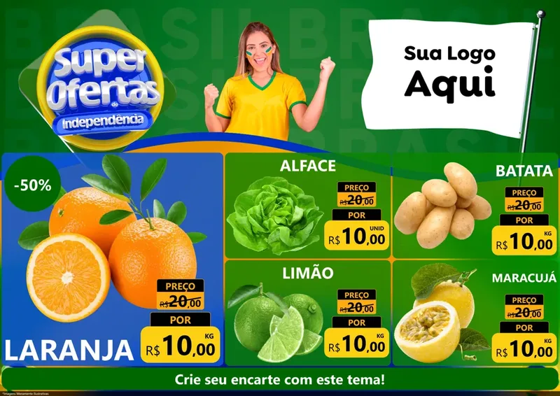 Modelo de Encarte para Encarte A4 Horizontal com o tema Super Ofertas de Independência para Hortifrúti