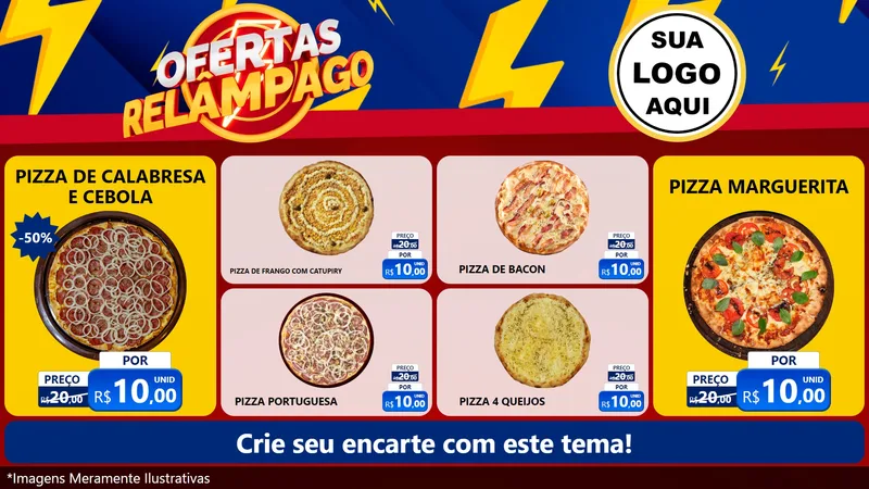 Modelo de TV para TV Horizontal com o tema Ofertas Relâmpago para Pizzaria