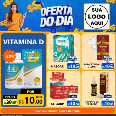 Modelo de Rede Social para Feed Facebook com o tema Oferta do Dia para Farmácia