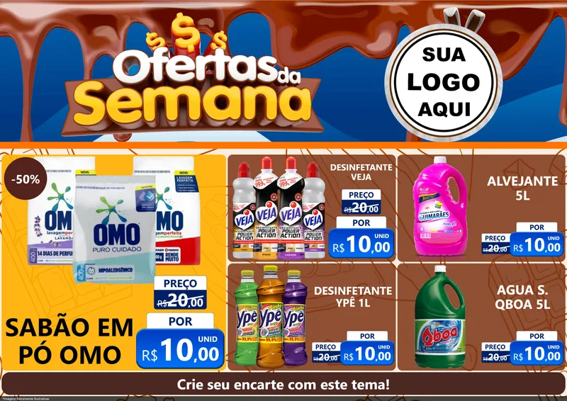 Modelo de Encarte para Encarte A4 Horizontal com o tema Ofertas da Semana - Páscoa para Produtos de Limpeza