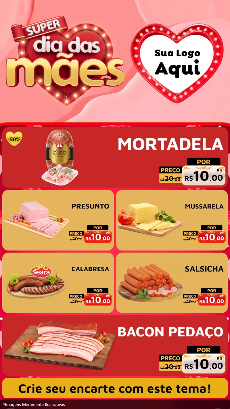Modelo de TV para TV Vertical com o tema Super Dia Das Mães para Frios e Laticínios