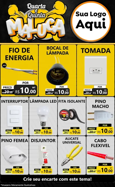 Modelo de Encarte para Encarte Grande com o tema Quarta e Quinta Maluca para Materiais Elétricos
