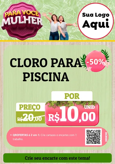 Modelo de Cartaz para Cartaz A4 Vertical com o tema Para Você Mulher para Produtos para Piscina