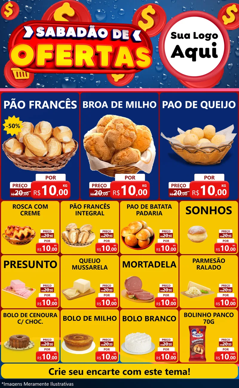 Modelo de Encarte para Encarte Grande com o tema Sabadão de Ofertas para Padaria