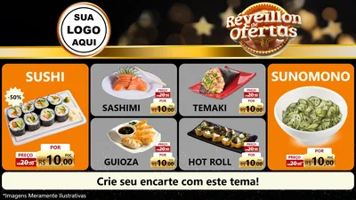 Modelo de TV para TV Horizontal com o tema Réveillon de Ofertas para Comida japonesa