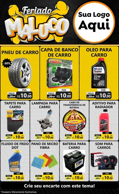 Modelo de Encarte para Encarte Grande com o tema Feriado Maluco para Auto peças