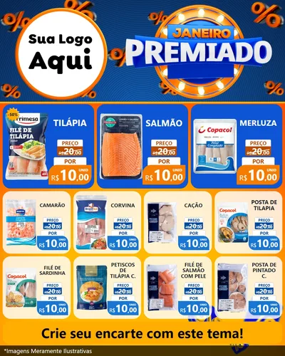 Modelo de Rede Social para Feed Instagram com o tema Janeiro Premiado para Peixaria