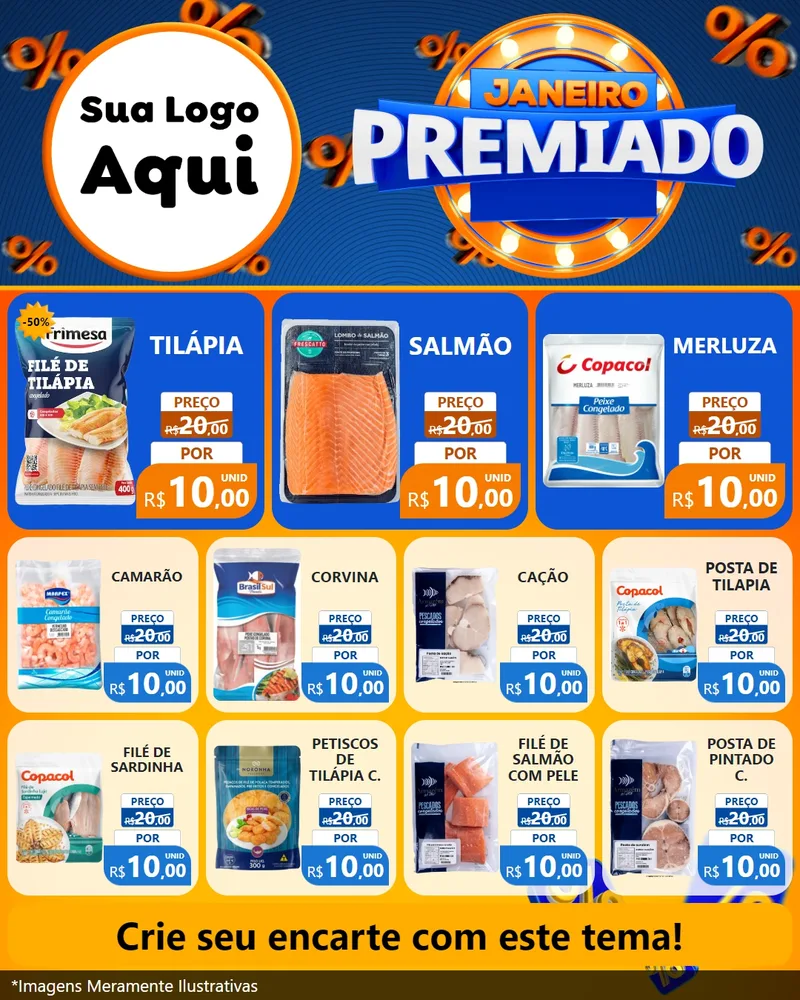 Modelo de Rede Social para Feed Instagram com o tema Janeiro Premiado para Peixaria