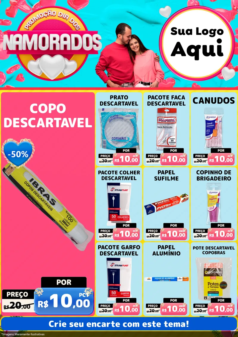 Modelo de Encarte para Encarte A4 Vertical com o tema Promoção Dia dos Namorados para Embalagens