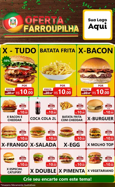 Modelo de Encarte para Encarte Grande com o tema Oferta Farroupilha para Hamburgueria