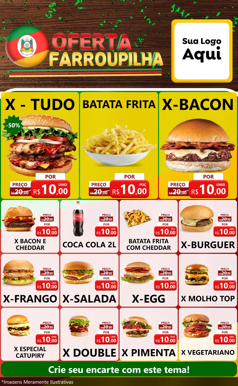 Modelo de Encarte para Encarte Grande com o tema Oferta Farroupilha para Hamburgueria